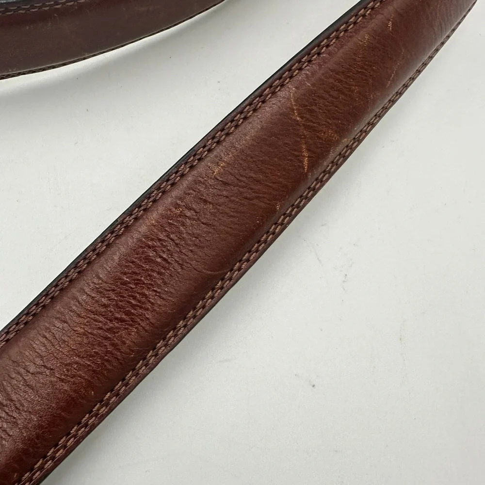 Full Grain Cowhide Leather Belt Mens Size 50 Brown Silver Buckle Classic Dress